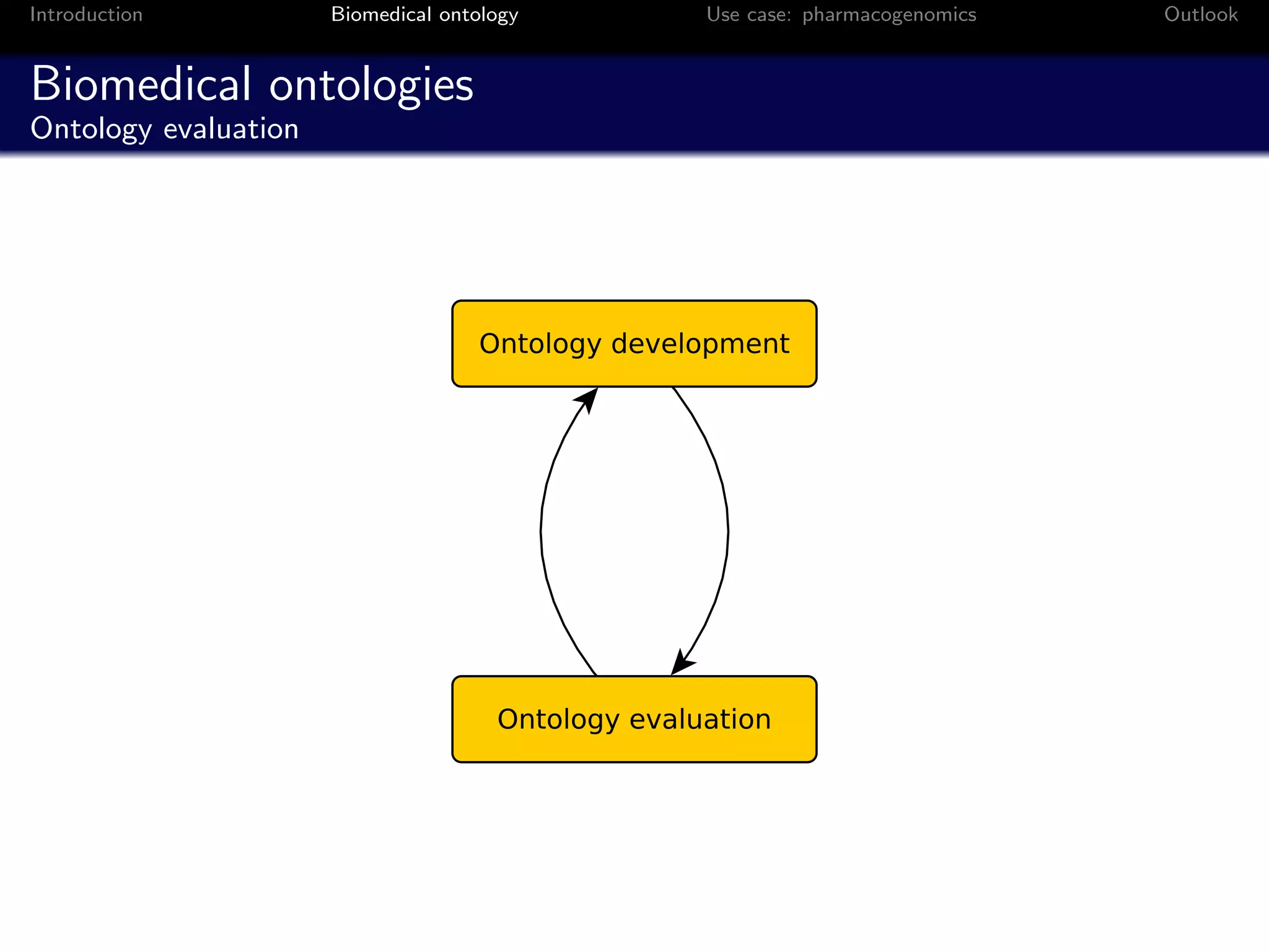 Introduction          Biomedical ontology   Use case: pharmacogenomics   Outlook


Biomedical ontologies
Ontology evaluation
 