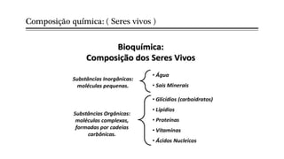 Composição química: ( Seres vivos )
 