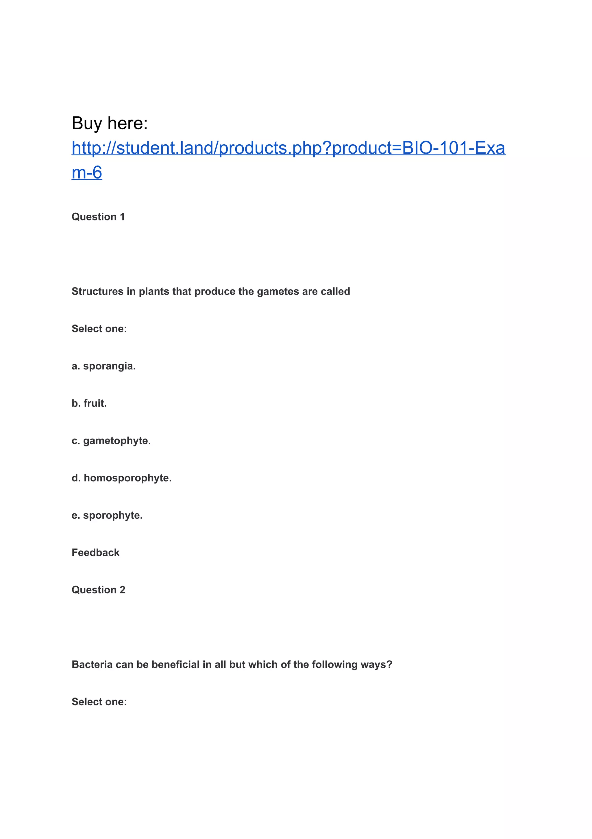BIO 101 Exam 6 PDF