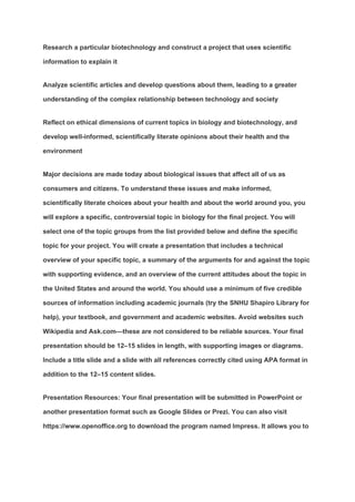 BIO 101 Final Project Final Submission Final Presentation | PDF