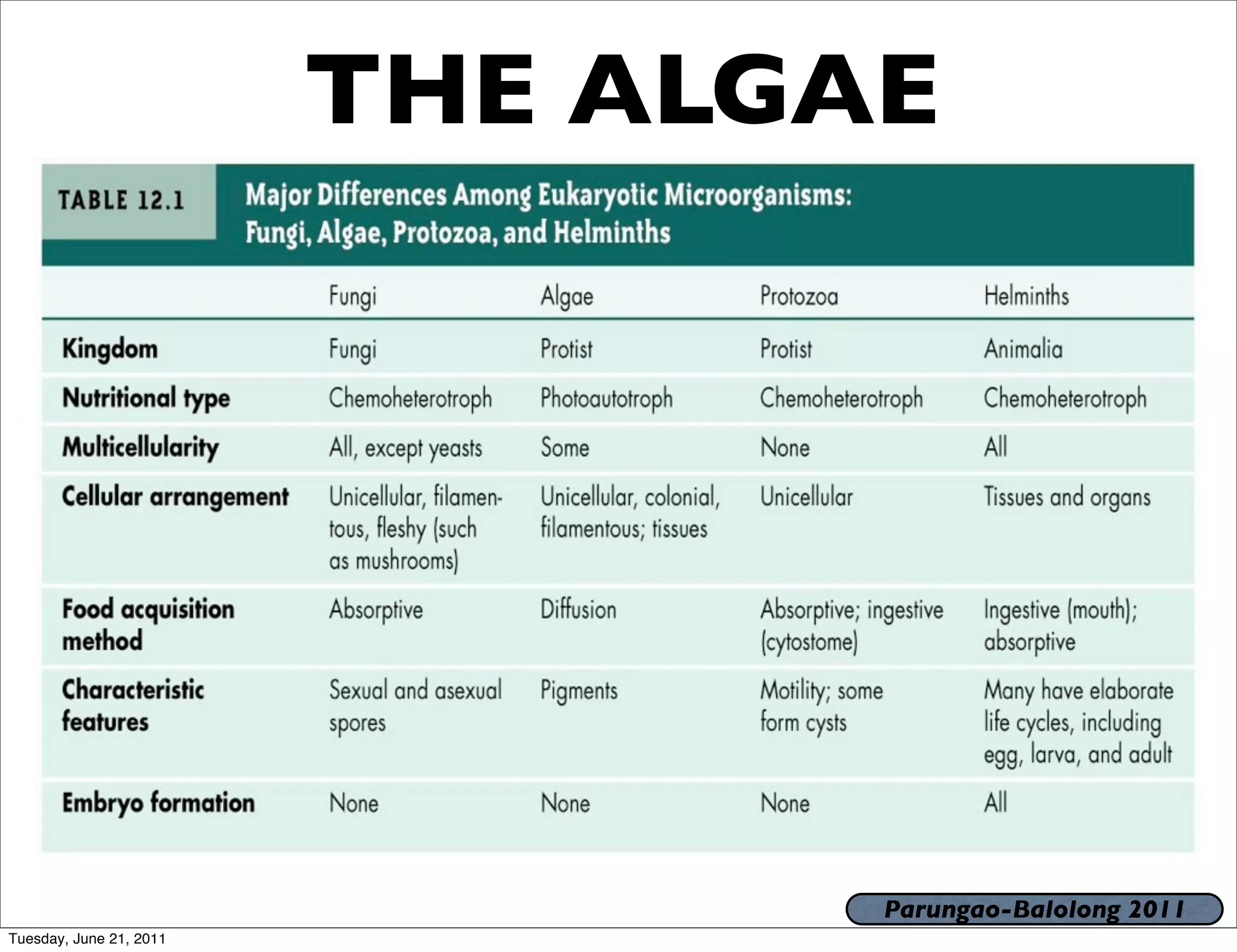 THE ALGAE




                                 Parungao-Balolong 2011
Tuesday, June 21, 2011
 