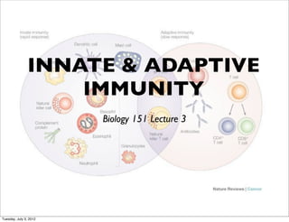 INNATE & ADAPTIVE
                    IMMUNITY
                        Biology 151 Lecture 3




Tuesday, July 3, 2012
 