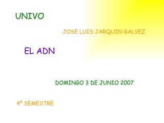 JOSE LUIS JARQUIN GALVEZ EL ADN UNIVO DOMINGO 3 DE JUNIO 2007 4º SEMESTRE 