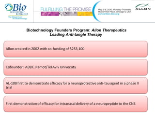 Biotechnology Founders Program:  Allon Therapeutics Leading Anti-tangle Therapy  
