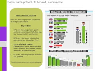 Selon la Fevad *en 2014:
60% des français prévoient une baisse
de leur pouvoir d'achat
Et pourtant:
• 59% des français pen...