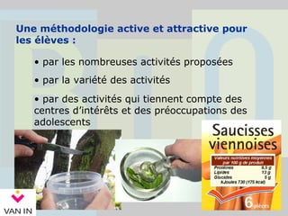 Une méthodologie active et attractive pour
les élèves :
• par les nombreuses activités proposées
• par la variété des activités
• par des activités qui tiennent compte des
centres d’intérêts et des préoccupations des
adolescents
 