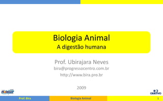 Biologia Animal
              A digestão humana

             Prof. Ubirajara Neves
             bira@progressocentro.com.br
                 http://www.bira.pro.br

                         2009

Prof. Bira           Biologia Animal       1
 