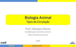 Biologia Animal
              Tipos de Circulação

             Prof. Ubirajara Neves
             bira@progressocentro.com.br
                 http://www.bira.pro.br

                         2009

Prof. Bira          Biologia Animal        1
 