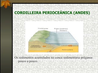 CORDILLEIRA PERIOCEÁNICA (ANDES) Os sedimentos acumulados na conca sedimentaria préganse pouco a pouco. 