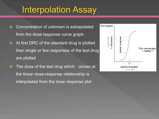 Concentration of unknown is extrapolated
from the dose response curve graph
 At first DRC of the standard drug is plott...