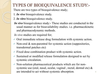 Bioequalence Types Bioavailability | PPTX