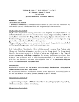 Bioavailability and bioequivalence | PDF