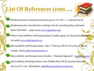 List Of References (cont…..)
Biopharmaceutics and pharmacokinetics pg no 331-356, - v. venkateshvarulu

Biopharmaceutics c...