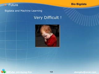 Bio Bigdata 
Future 
Bigdata and Machine Learning 
Very Difficult ! 
BICube min-kyung Kim 104 daengky@naver.com 
 