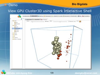 Bio Bigdata 
Demo 
View GPU Cluster3D using Spark Interactive Shell 
BICube min-kyung Kim 109 daengky@naver.com 
 