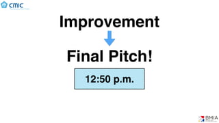 Improvement
Final Pitch!
12:50 p.m.
 