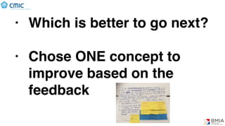 • Which is better to go next?
• Chose ONE concept to
improve based on the
feedback
 