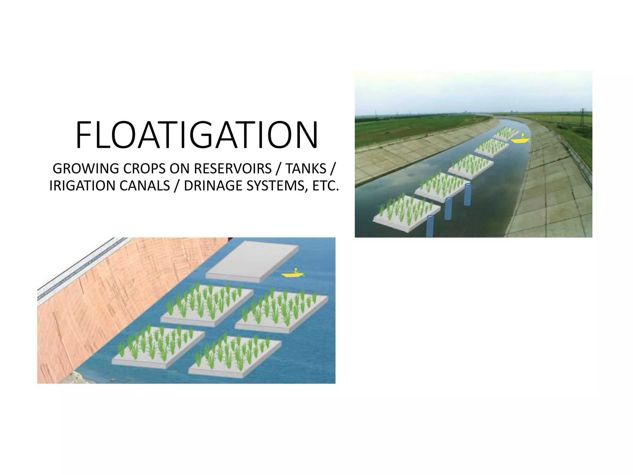 FLOATIGATION
GROWING CROPS ON RESERVOIRS / TANKS /
IRIGATION CANALS / DRINAGE SYSTEMS, ETC.
 
