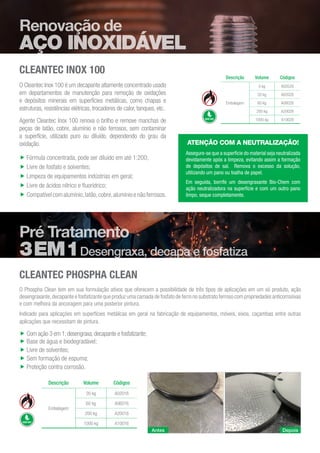 CLEANTEC INOX 100
O Cleantec Inox 100 é um decapante altamente concentrado usado
em departamentos de manutenção para remoç...