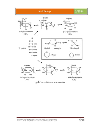 สาขาวิชาเคมี โรงเรียนมหิดลวิทยานุสรณ์ (องค์การมหาชน) หน้า23
สารชีวโมเลกุล 2/2554
รูปที 3.14การเกิดวงของนําตาล D-Glucose
 