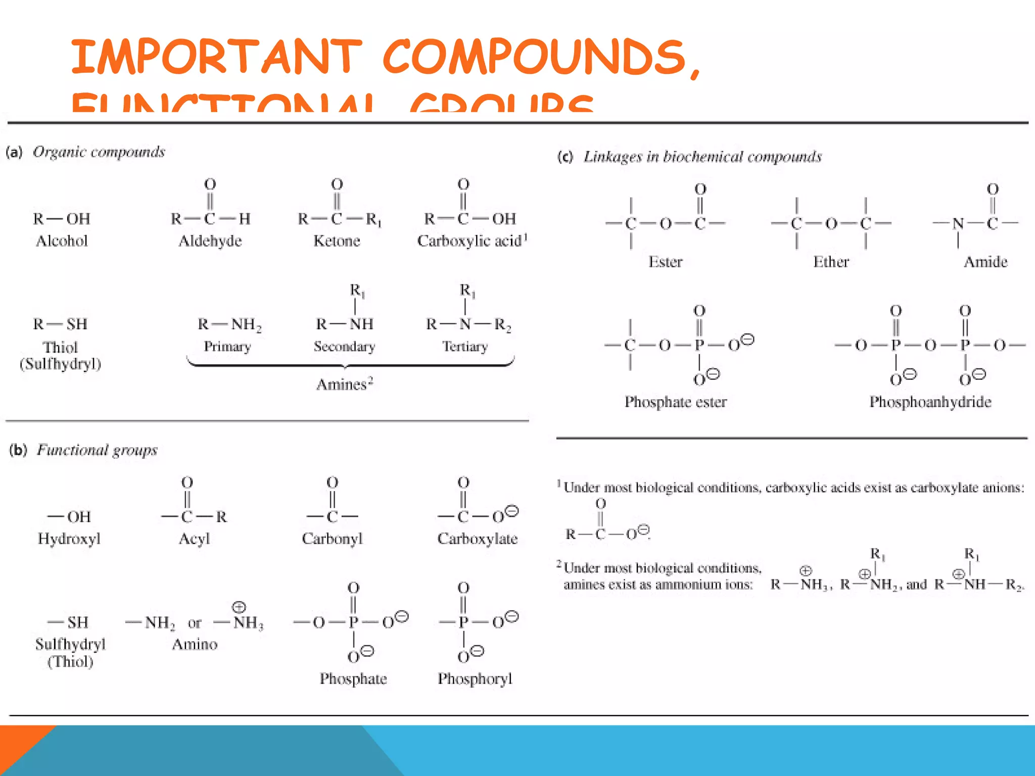 IMPORTANT COMPOUNDS,
FUNCTIONAL GROUPS
 