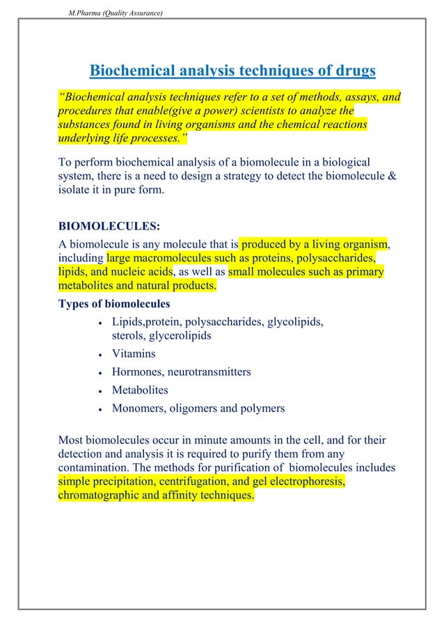 Biochemical analysis techniques