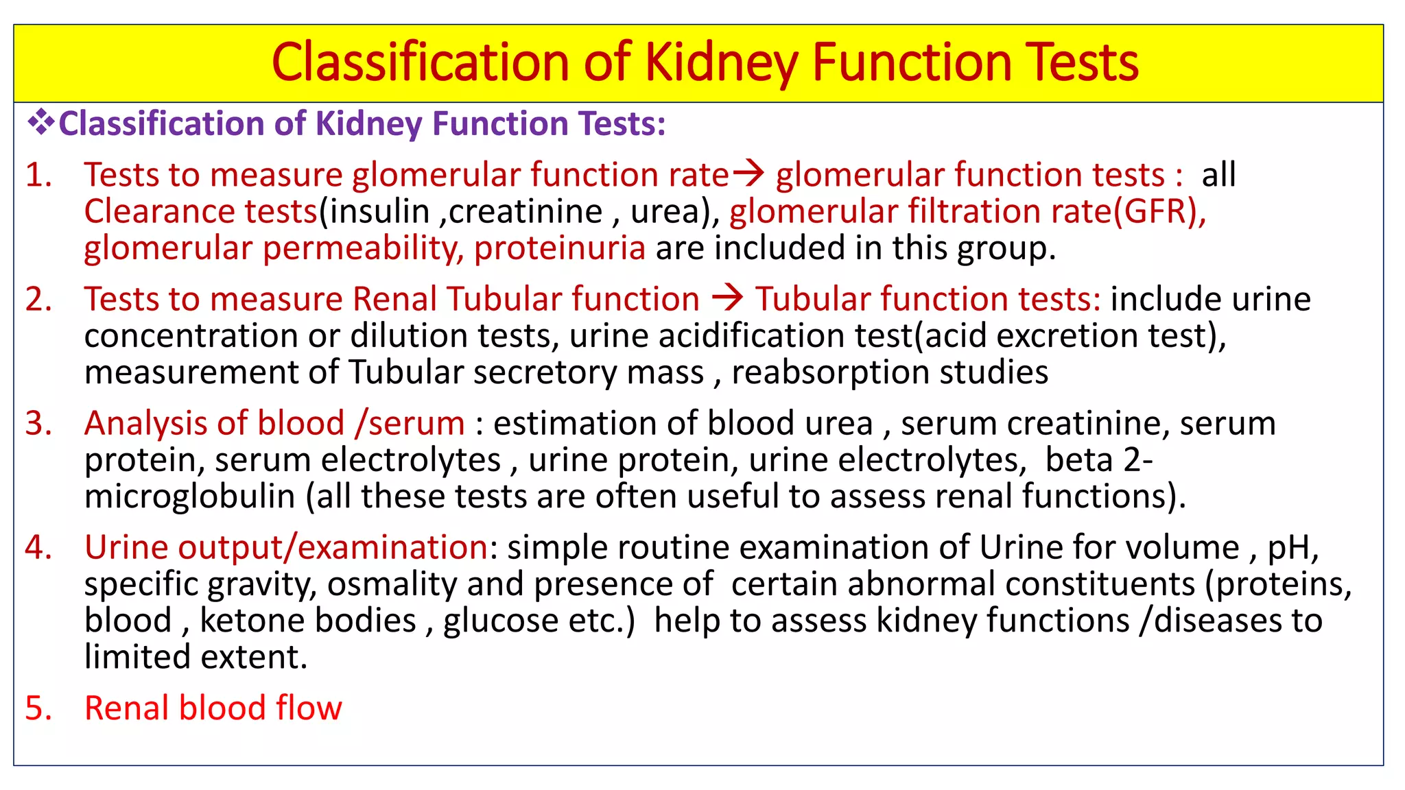 Biochemical kidney function tests with their clinical applications | PDF