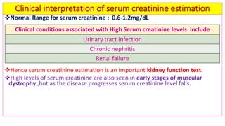 Biochemical kidney function tests with their clinical applications