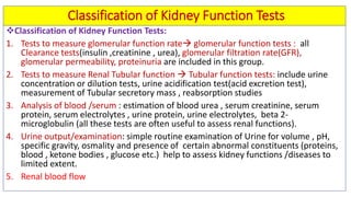 Biochemical kidney function tests with their clinical applications