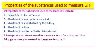 Biochemical kidney function tests with their clinical applications
