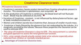 Biochemical kidney function tests with their clinical applications