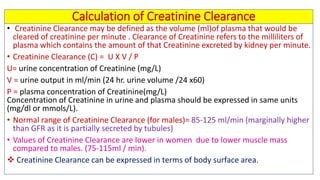 Biochemical kidney function tests with their clinical applications