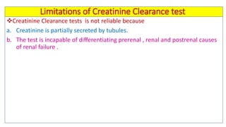 Biochemical kidney function tests with their clinical applications