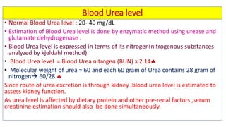 Biochemical kidney function tests with their clinical applications