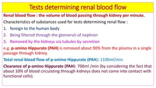 Biochemical kidney function tests with their clinical applications