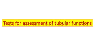 Biochemical kidney function tests with their clinical applications