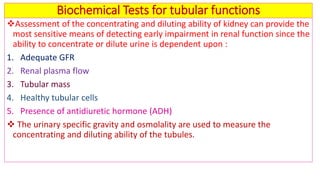 Biochemical kidney function tests with their clinical applications