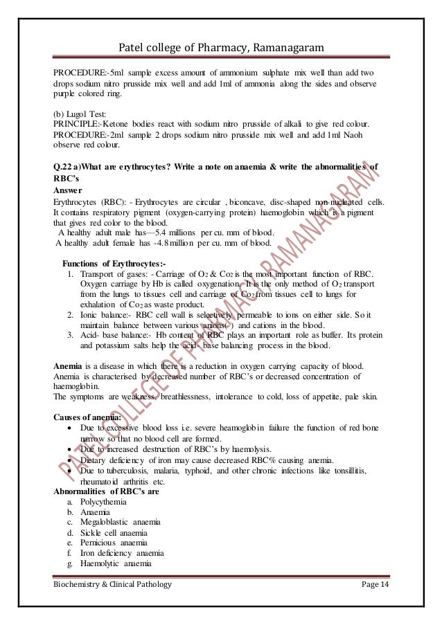Biochemistry Biochemistry and clinical pathology NOTES