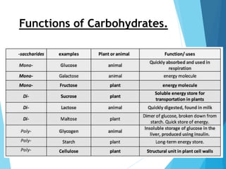 Functions of Carbohydrates.
 