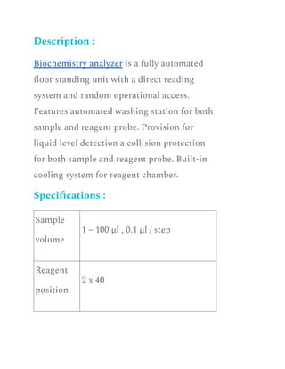 Sample Probe Biochem Biochemistry Analyzer | PDF