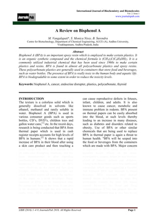 International Journal of Biochemistry and Biomolecules vol 2 issue 1 | PDF
