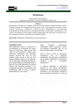 International Journal of Biochemistry and Biomolecules vol 2 issue 1 | PDF