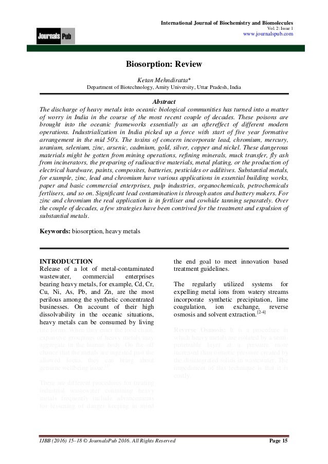 International Journal of Biochemistry and Biomolecules vol 2 issue 1