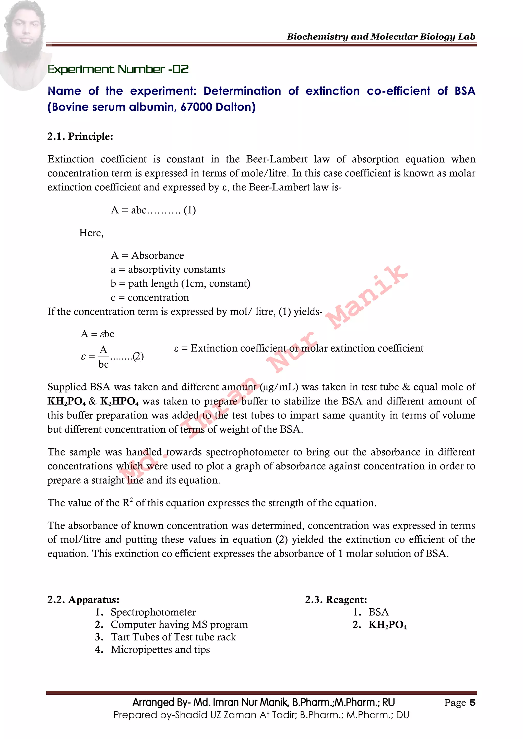 Biochemistry and molecular biology lab MANIK | PDF