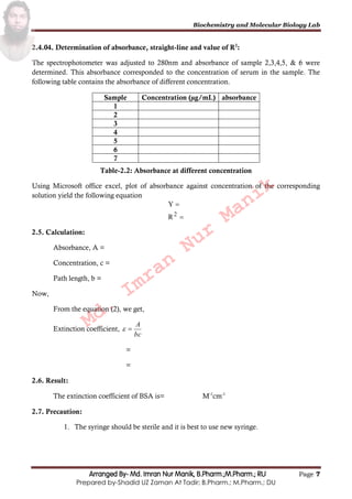 Biochemistry and molecular biology lab MANIK | PDF