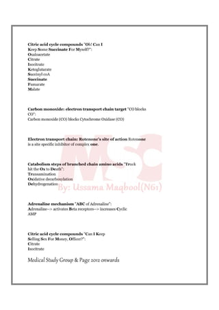 Biochemistry mnemonics 