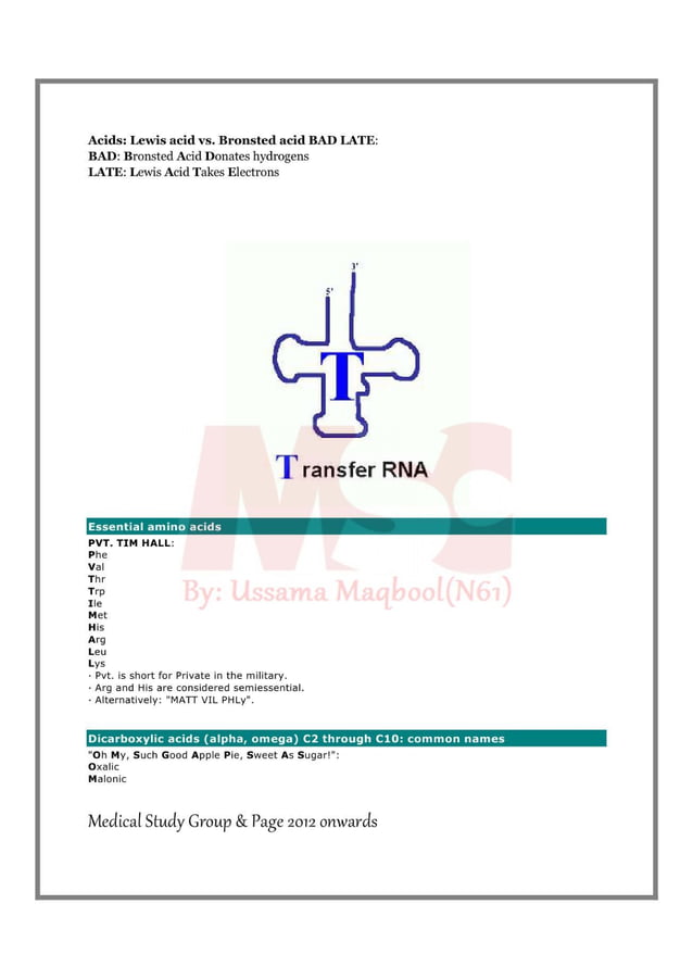 Biochemistry mnemonics | PDF