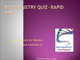Biochemistry for Medics
      www.namrata.co



                  Biochemistry For Medica   03/05/13   1
 
