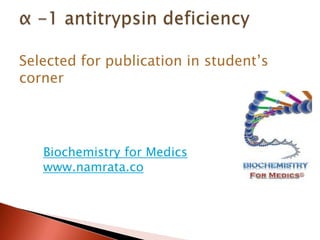 Selected for publication in student’s
corner




   Biochemistry for Medics
   www.namrata.co
 