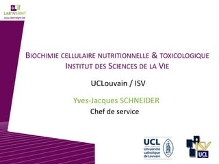 BIOCHIMIE CELLULAIRE NUTRITIONNELLE & TOXICOLOGIQUE
INSTITUT DES SCIENCES DE LA VIE
Yves-Jacques SCHNEIDER
UCLouvain / ISV
Chef de service
37
 
